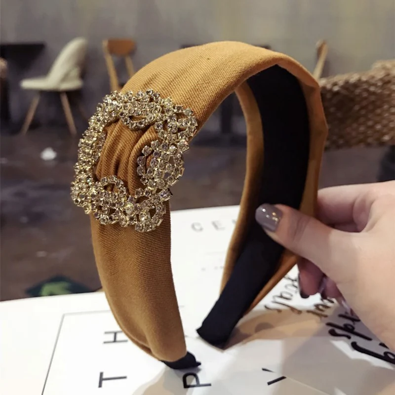 

High Grade Boutique Hair Accessories for Women Rhinestones Ultra-flash Wide-brimmed Cloth Retro Lady Hairbands Hair Oranments