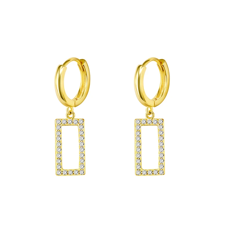 

925 Sterling Silver Ear Buckle Exquisite Rectangular Crystal Pendant Female Hoop Earrings Fashion Jewelry Birthday Gifts