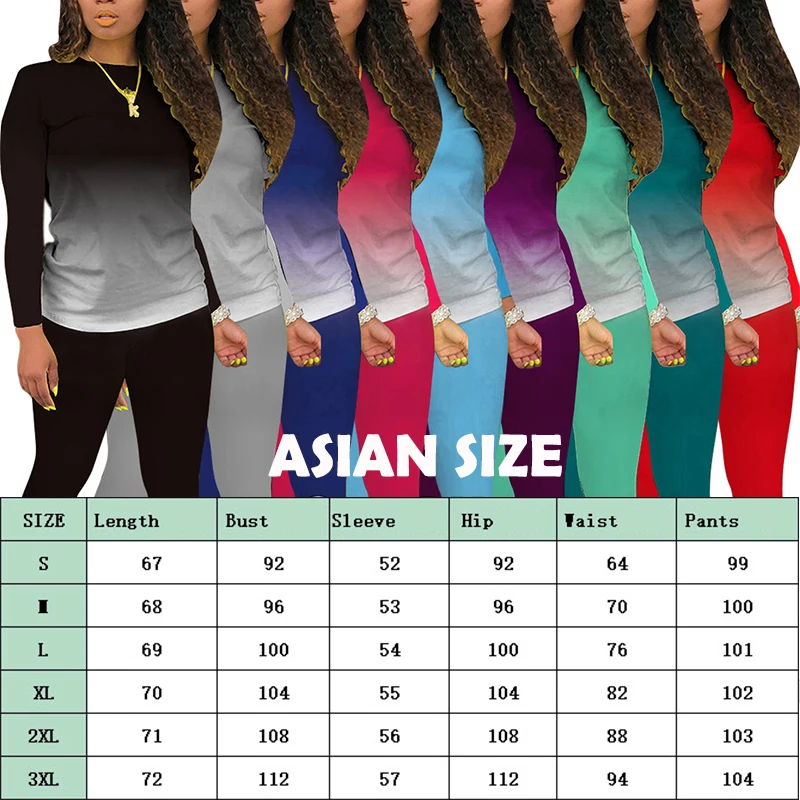 

Casual Sports Gradient Print Tracksuit Women 2 Piece Set Pullover Top+Pants Sweatsuit Outfits Spring Autumn Women's Clothing