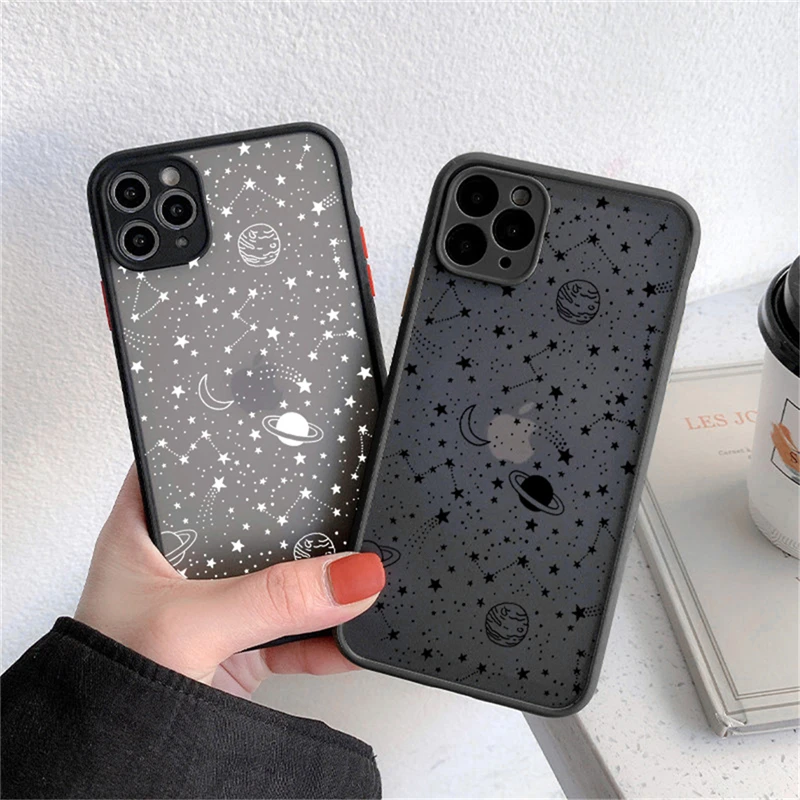 Starry Sky Matte Phone Case For iPhone 12 Pro Max 14 13 11 Pro Max 7 8 Plus XS Max XR 12Mini SE2020 Art Planet Transparent Cover