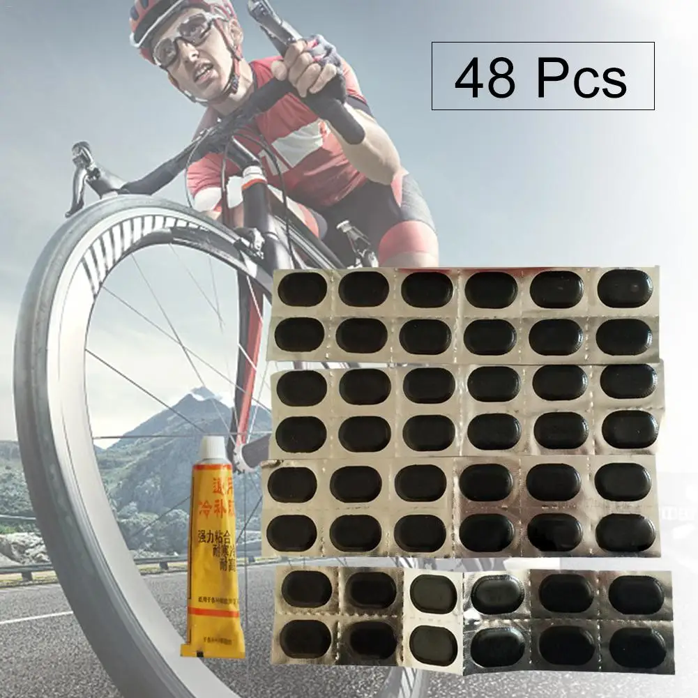 

48 Pcs+1 Glue High Quality Oval Bicycle Bike Tire Tyre Rubber Patch Piece Cycling Puncture Repair Tools Kits