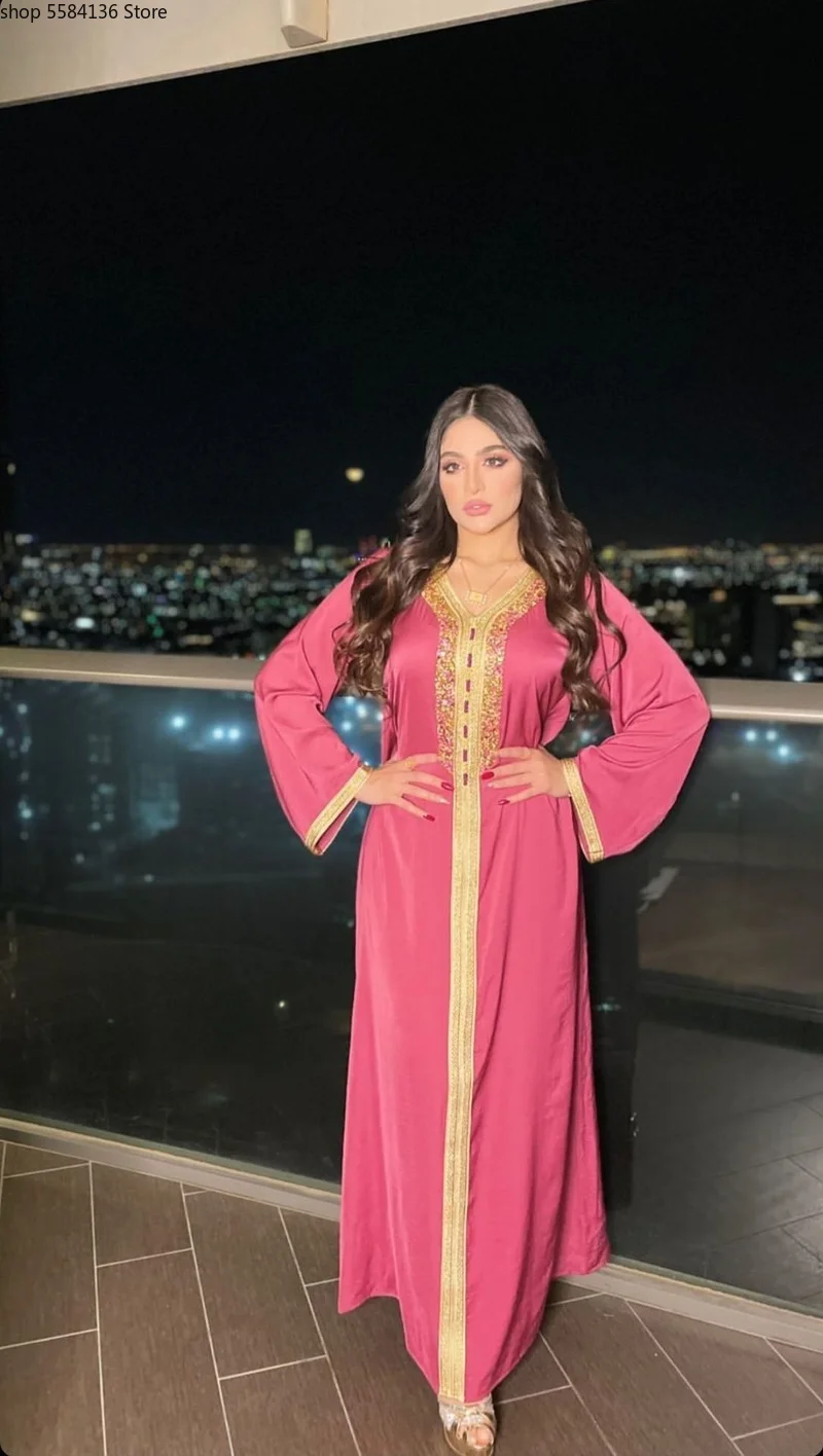 Muslim Hijab Dress for Women Pink Ramadan Eid 2021 Moroccan Kaftan Dubai Jalabiya Arabic Middle East Islamic Clothing