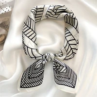 lunadolphin spring small square scarf 53x53cm 100 nature silk coffee line geometry bandanas headbands bag ribbon lady kerchief
