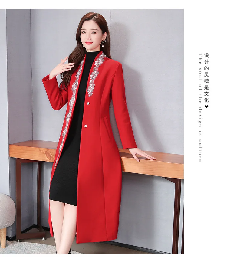 Женское осеннее и зимнее пальто китайский cheongsam ретро китайский стиль Hanfu улучшенное плотное шерстяное кружевное пальто