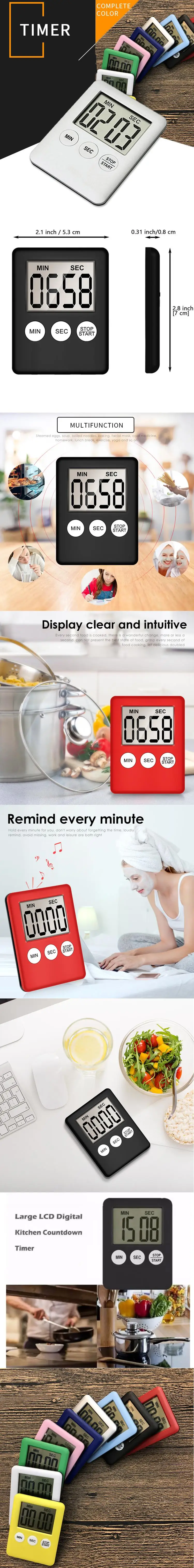 Super Thin LCD Digital Screen Kitchen Timer Square Cooking Count Up Countdown Alarm Sleep Stopwatch Temporizador Clock