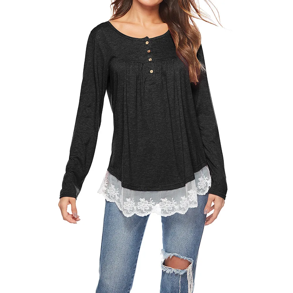 Стильный бар 2019 кружевная Лоскутная Блузка Женская Осенняя О образный вырез с