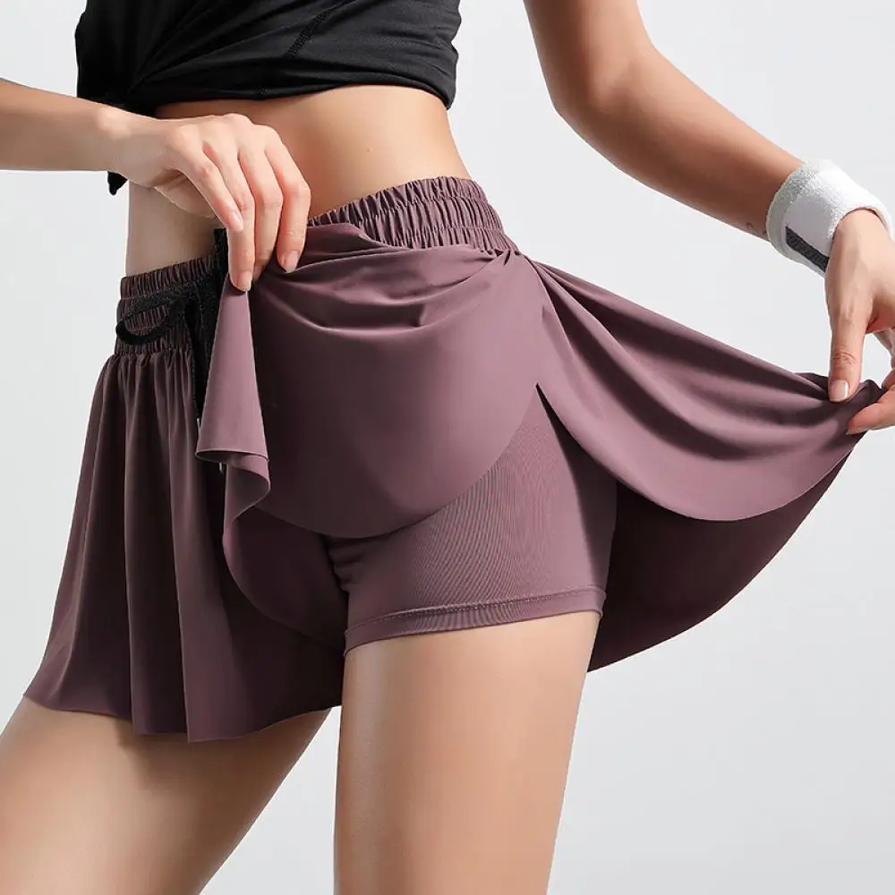 

Plus Size Skirt Yoga Shorts Women 2 In 1 Biker Sport Skorts Compression Booty Shorts Womens Workout Fitness Running Gym Shorts