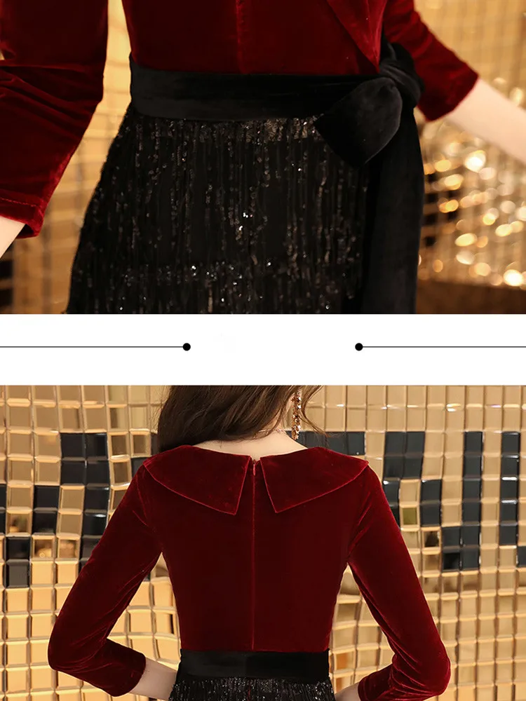 Вечернее платье, сексуальное, с глубоким v-образным вырезом, Robe De Soiree, рукав три четверти, женские вечерние платья, с блестками, элегантные вечерние платья F227