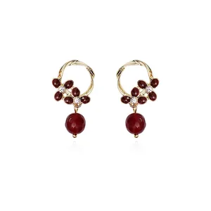Zircon Flower Green Red Grape Earring for Women Stud Earring Korean Fashion Jewelry Accessories Boucle Oreille Femme Piercing