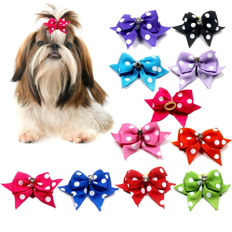 

10pcs Pet Hair Bows Cute Chiffon Dog Bows Rubber Bands Dog Hair Accessories Pet Grooming Products Gift Dot Headdress Bow Hotsale