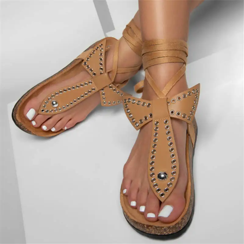 Женские летние сандалии плоская обувь женская из PU искусственной кожи размера
