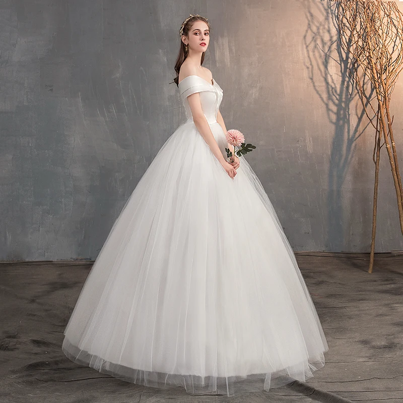 2021 простой сатин свадебное платье с открытыми плечами белое бальное феи милое