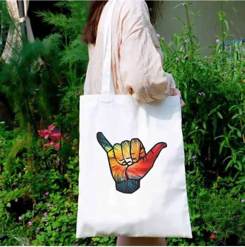 

Rainbow Shopping Bags Rainbow Aloha Canvas Bag Fashion Reusable Custom Tote Bags Eco Friendly Cute Bag