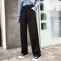 plush thickened solid color black suit pants womens autumn and winter 2021 simple loose straight wide leg formal pants