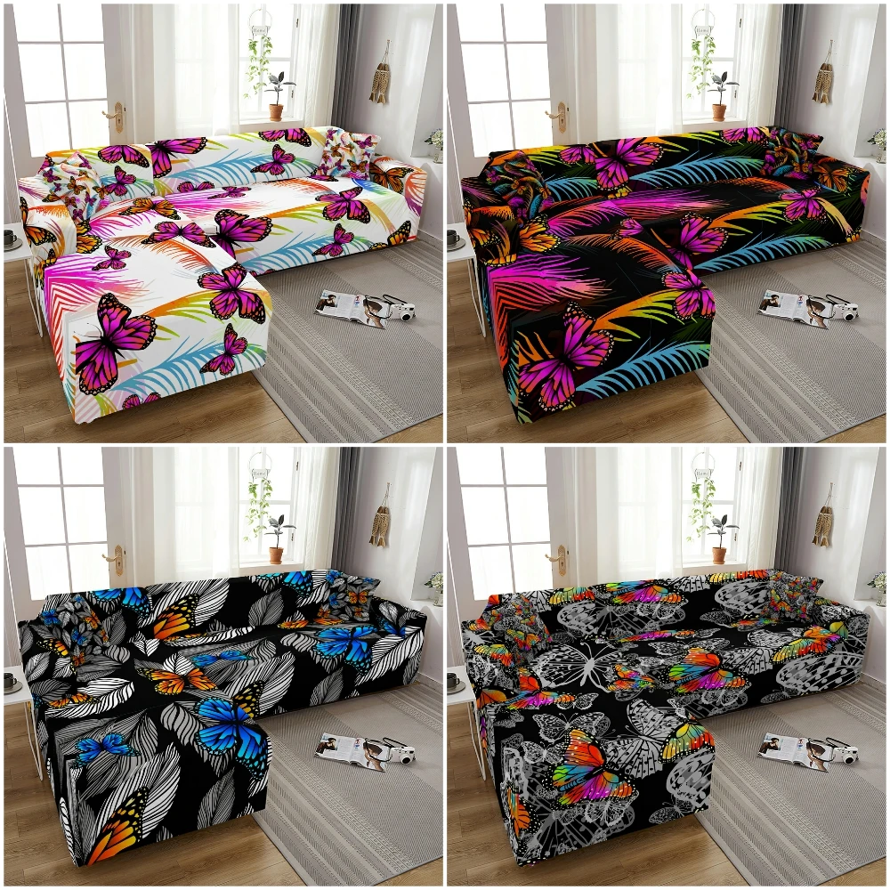 Colorful Butterfly Sofa Cover Four Season Universal Anti-Dust Spandex Furniture Protector Sectional Corner Sofa Slipcover