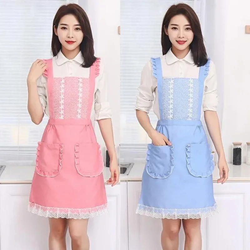 

Apron Kitchen Cooking Doing Housework Dirty-resistant Anti-fouling Shoulder Strap Lace Skirt Flower Shop Manicurist Workwear Bib