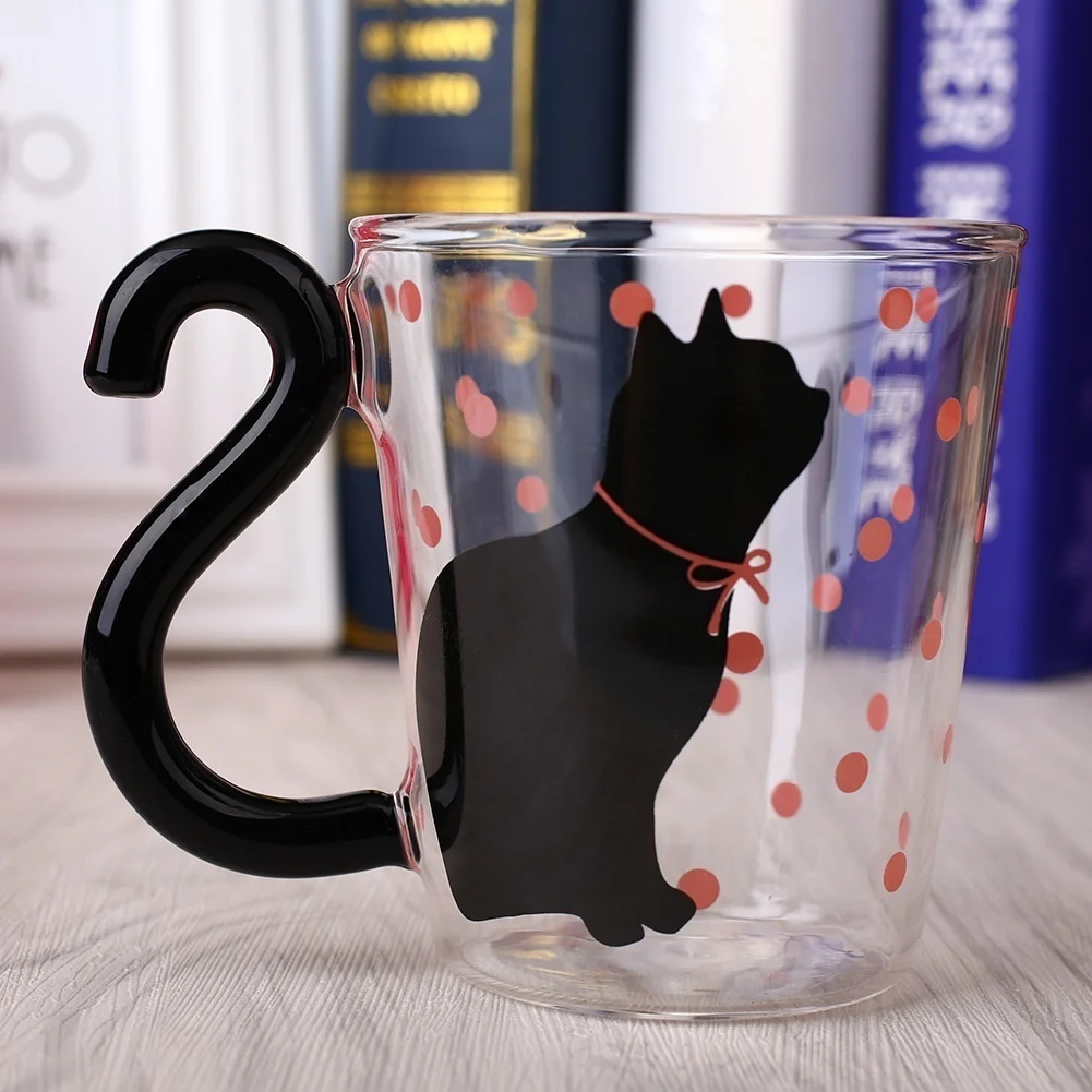 Red Креативная стеклянная чашка с рисунком кота, прозрачная кружка для питья чая, воды, молока, кофе, чашка DDC-33 - Цвет: Red