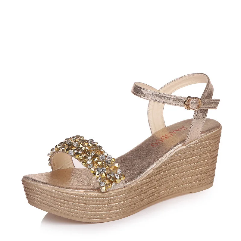 

Female Sandal High Heels 2021 Summer Black Shoes for Women Open Toe Bling Bling Espadrilles Platform Clogs Wedge Muffins shoe La