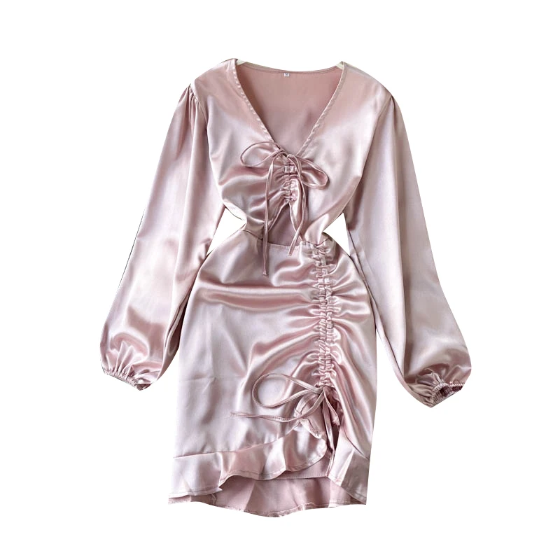 Платье SINGRAIN с рюшами и кулиской женское сексуальное облегающее платье-трапеция