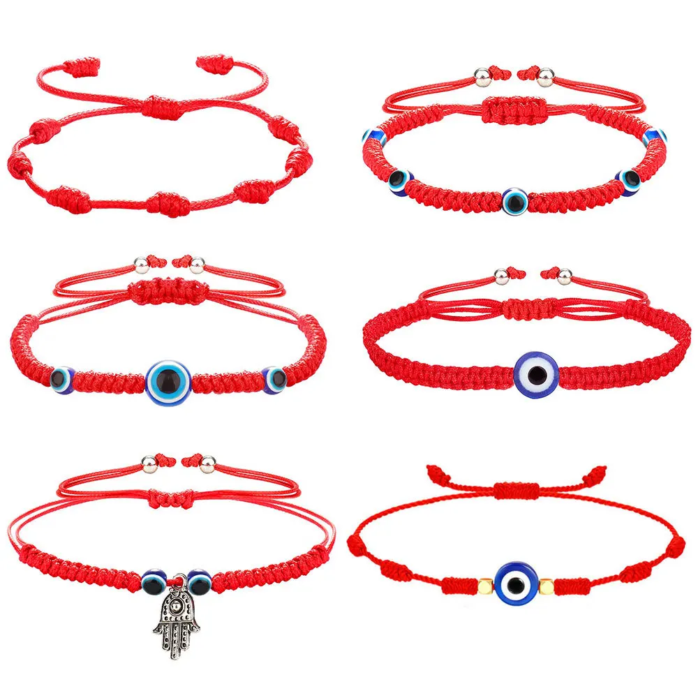 

Evil Eyes Lucky Red String Eye Bracelet Adjustable Blue Eyes Red Rope Bracelet Palm Double Round Beads Bracelet for Women Girls