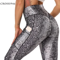 fashion snake print yoga pants elastic animal skin sports leggings leopard print fitness women pants high waist gym sportswear