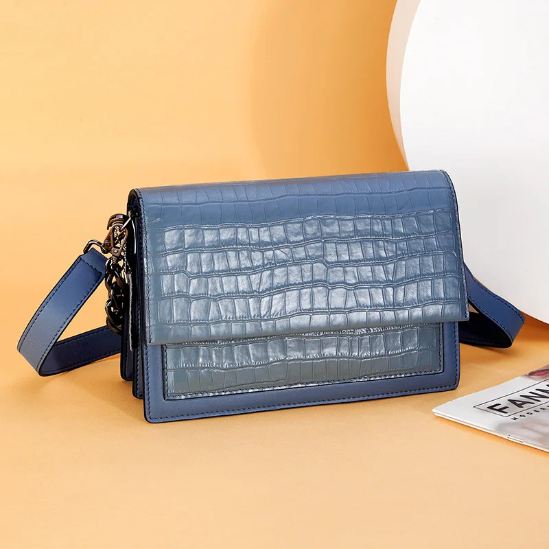 

100% Genuine Leather 2022 New Crocodile Grain Leather Small Square Bag Fashion Shoulder Messenger Bag Retro Chain Handbag Cc Gg