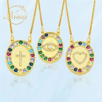womens vintage heart evil eye crosses round pendant necklaces colorful crystal zircon chain necklace female fashion jewelry hot