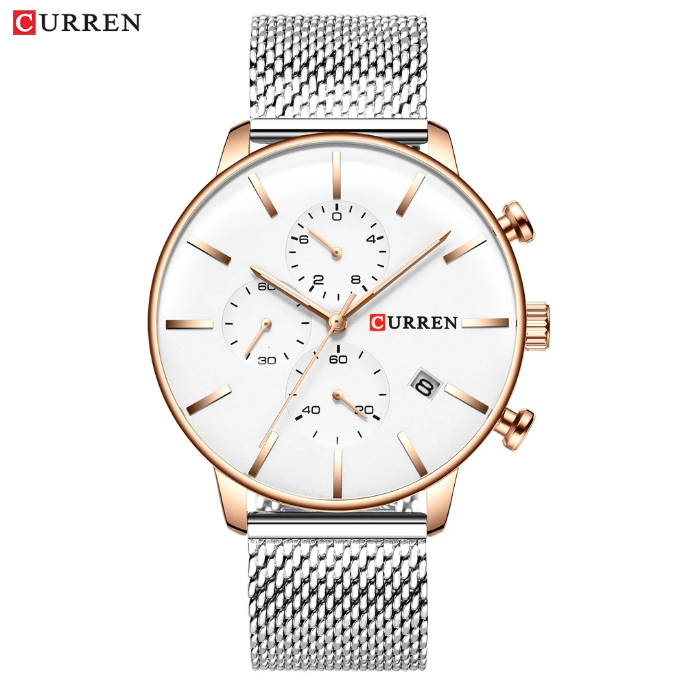silver rose white Curren современная мода мужские спортивные кварцевые часы мужские многофункциональные водонепроницаемые сетчатые золотые наручные часы Horloges Mannen Прямая поставка - Цвет: silver rose white