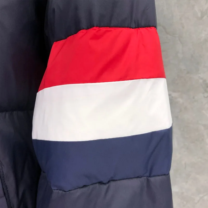 TB THOM Winter Men's Jacket Down Jacket Fashion Brand Navy Hoodies Coat Down-Filled Matte Nylon RWB Stripe Wholesale TB Jackets