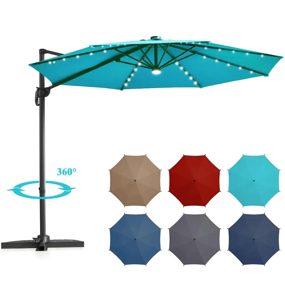

10ft Solar LED Cantilever Offset Patio Umbrella 360 Rotation Aluminum Outdoor OP70280