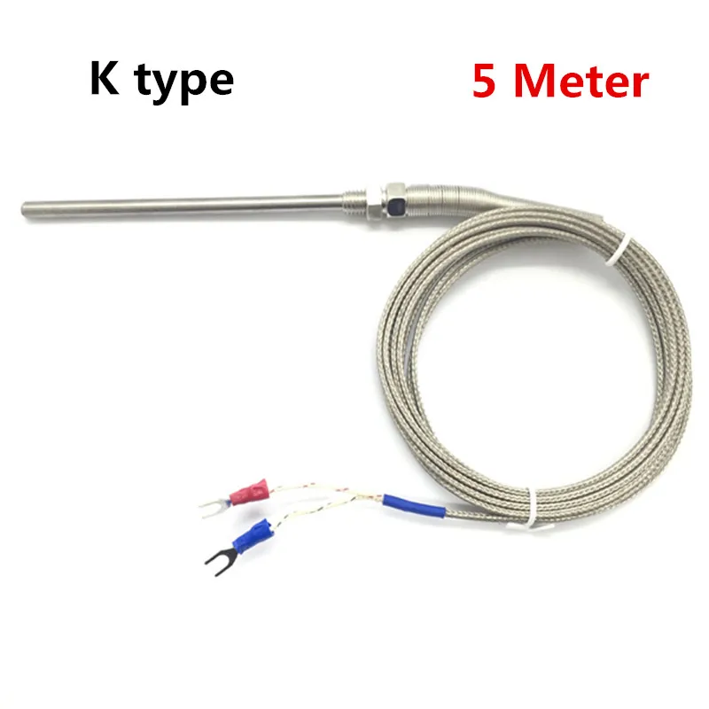 

Stainless Steel High Temperature K type Thermocouple 0~400C Temperature Sensor 100mm 200mm Probe 5m Cable Wire Length