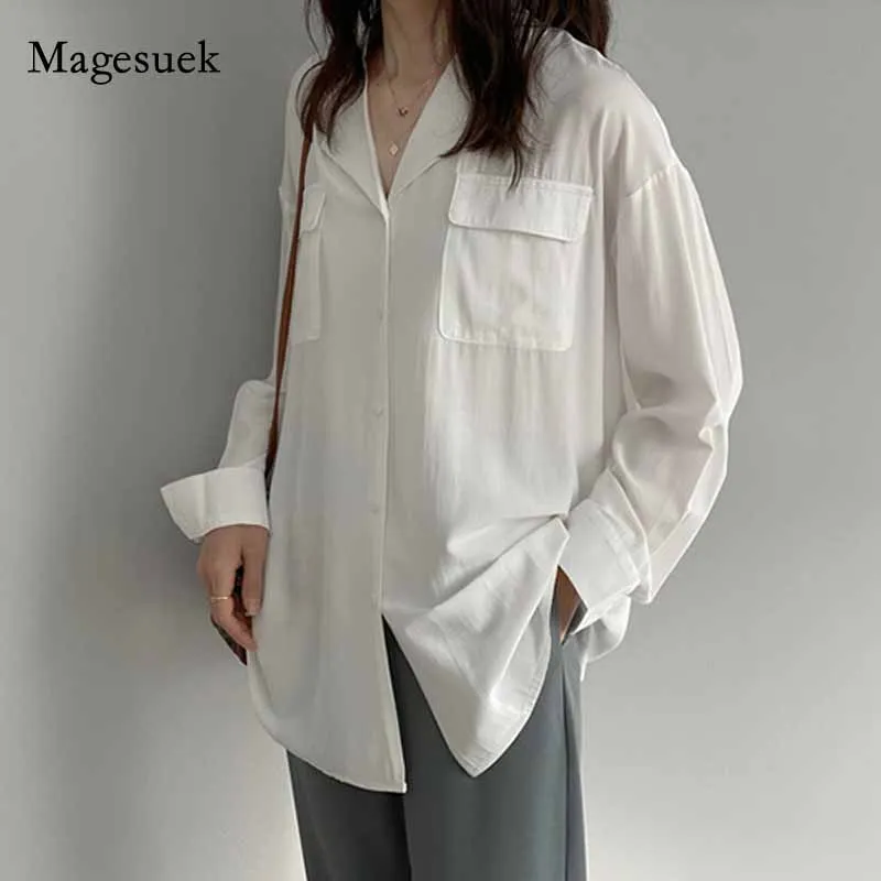 Женская шифоновая блузка с отложным воротником однотонная Свободная длинным