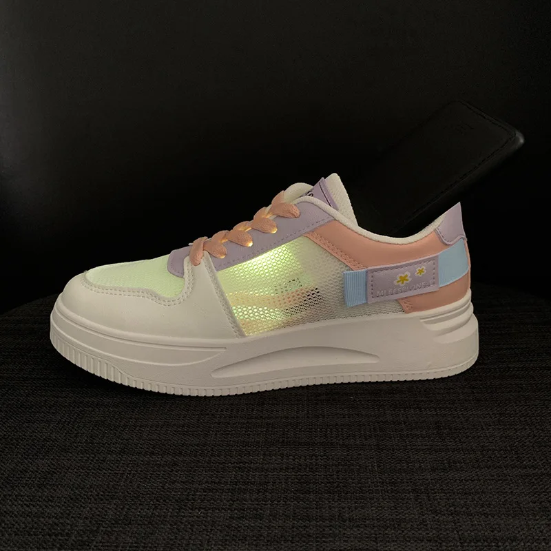 

Женские кроссовки с вырезами, белые кроссовки на платформе в Корейском стиле, Новинка лета 2021