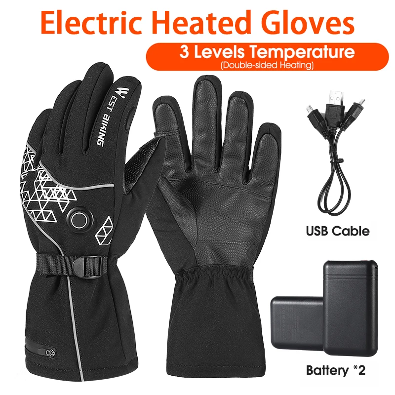 WEST BIKING USB Rechargeable Heated Gloves Winter Cycling BMX MTB Bike Gloves Touch Screen Bicycle Motorcycle Ski Heating Gloves