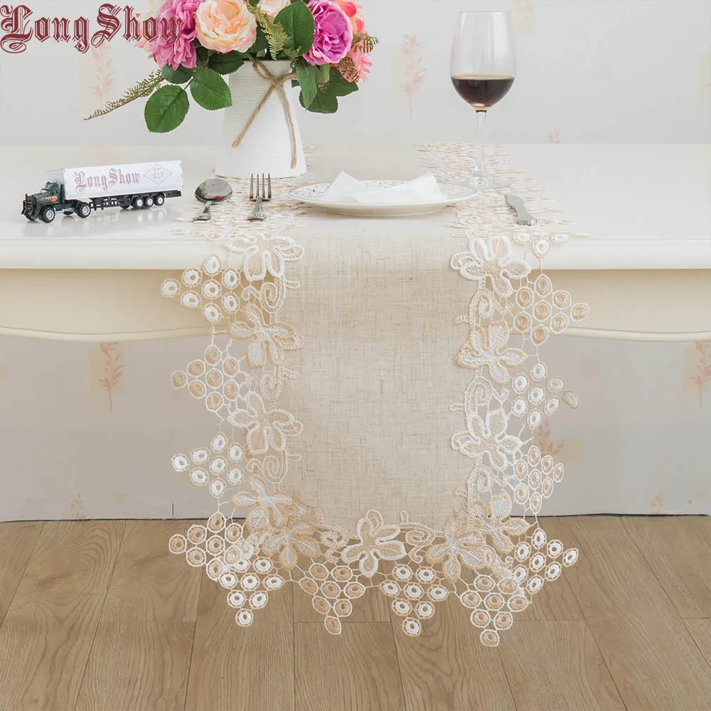 linen Креативные роскошные свадебные вечерние Декоративные вышитые виноград кружевной отделкой Burap льняные Настольные Дорожки - Цвет: linen