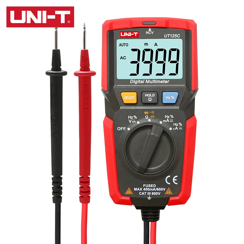 

UNI-T Pocket Size Digital Multimeter UT125C 600V DC/AC Voltage Measurement 400mA DC/AC Current Measurement CAT III 600V