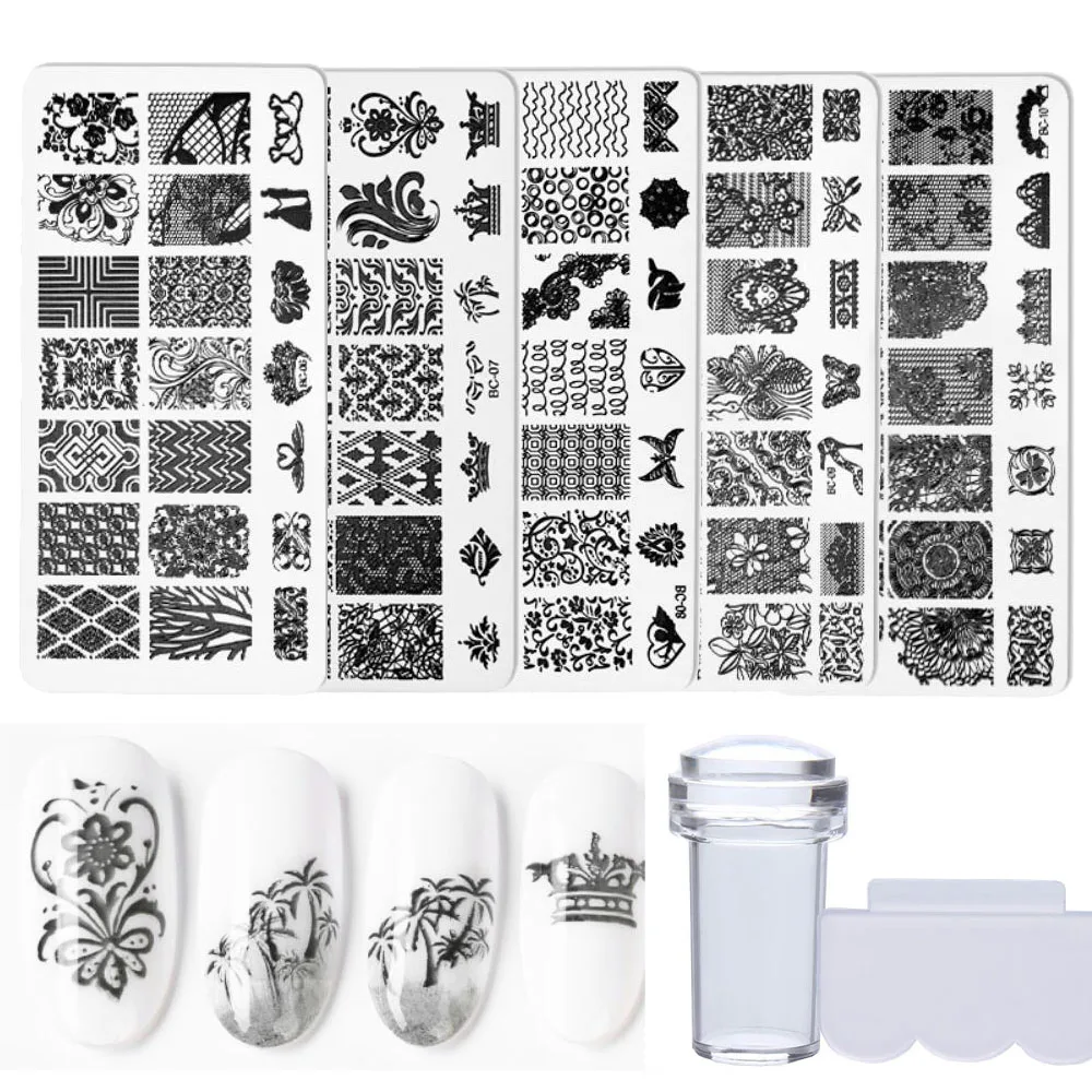 Набор для стемпинга ногтей 5 шт. пластина прозрачный штамп скребок цветок звезда