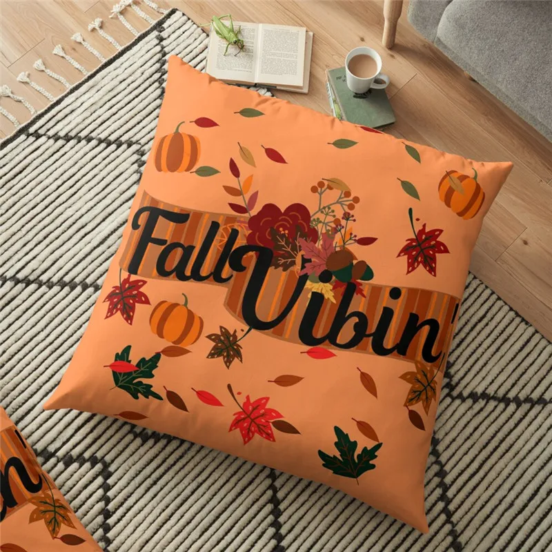 

Merry christmas Cushion Cover orange Fall pattern Printed 45*45cm Christmas Pillowcase Gifts Xmas Cushion Decorative for home