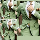 Зеленые свадебные костюмы из 2 предметов, смокинги на заказ, вечерние деловые костюмы для лучшего человека, блейзер с заостренным лацканом