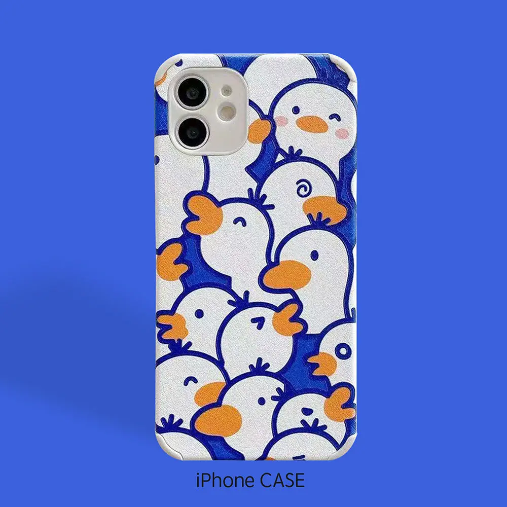 

Full Screen Duck Phone Case for IPhone 11 12 Pro Max Mini SE 20 6 7 8 Plus XS X XR High Quality Cute Cartoon Soft Leather Cover