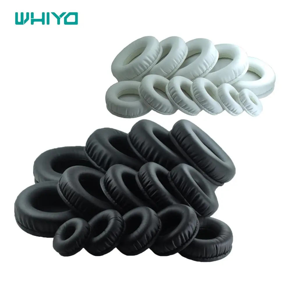 WHIYO 1 pair of Black & White Universal Pu leather Ear Pads Earpads Earmuff Cushion Replacement for All size Round Headphones