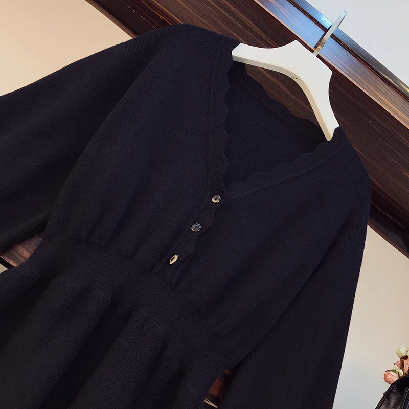 Женское мини-платье-свитер с длинным рукавом и V-образным вырезом | Женская одежда