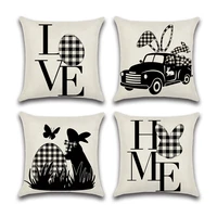 black white plaid cushion covers cartoon cute rabbit easter eggs pillow cover home sofa decor linen truck butterfly pillowcases
