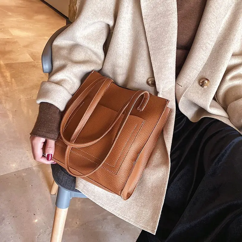 PU Shoulder Bags OL Style Tote Bag Casual Large Capacity Handbag Fashion Retro Wild Solid Color Shopping For Women | Багаж и сумки
