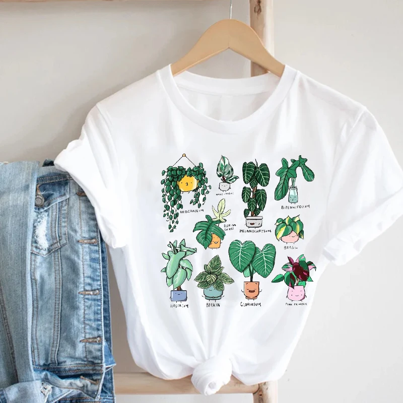 Женская футболка с принтом кактуса растений цветов 90s Mujer Camisetas модная одежда для
