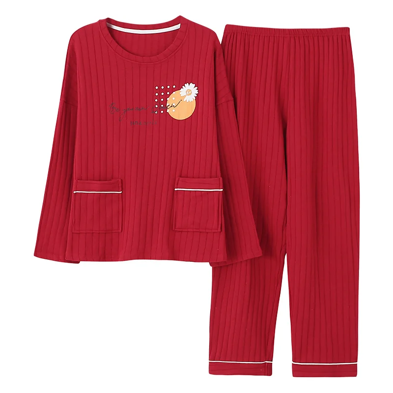 

Big Size M-4XL Leisure Cotton Sleepwear Pyjamas Women Clothing Long Sleeve Tops Set Ladies Pijama Sets Night Suit Home Wear