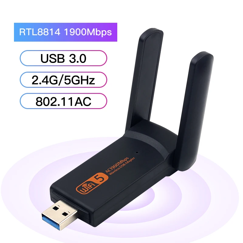 

USB WiFi Adapter 1900Mbps Dual Band Wireless Receiver For Win7/8/10 Mac OS Network Card With Antennas For PC/Laptop/Desktop