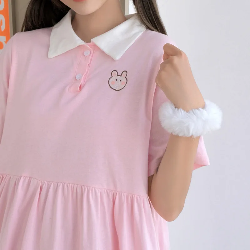 Летнее милое платье для девочек-подростков розовое повседневное свободное