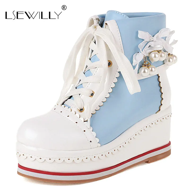 

Lsewilly размера плюс 48 женские полусапожки на платформе на высоком каблуке женские сапоги на танкетке женские короткие сапоги Прямая поставка