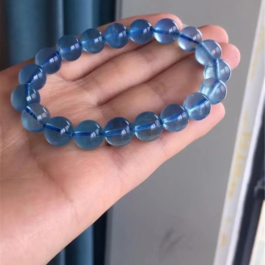 

10mm Natural Blue Aquamarine Bracelet For Women Lady Men Healing Crystal Gift Round Beads Stone Gemstone Strands Jewelry AAAAA
